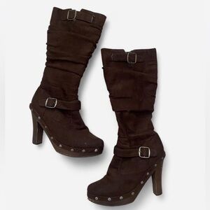 Y2k Charlotte Russe Brown Knee High Boots with Buckle Detail